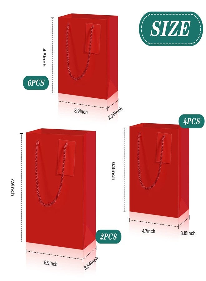 مارسبارك مجموعة مارسبارك المكونة من 12 قطعة من أكياس هدايا عيد الميلاد الحمراء بمقابض، أكياس هدايا ورقية أوروبية، أكياس تغليف هدايا ورقية حمراء مع بطاقات لعيد الميلاد وعيد الحب وأعياد الميلاد وحفلات التوزيعات (متوسطة، صغيرة، صغيرة جدًا) - Image 2